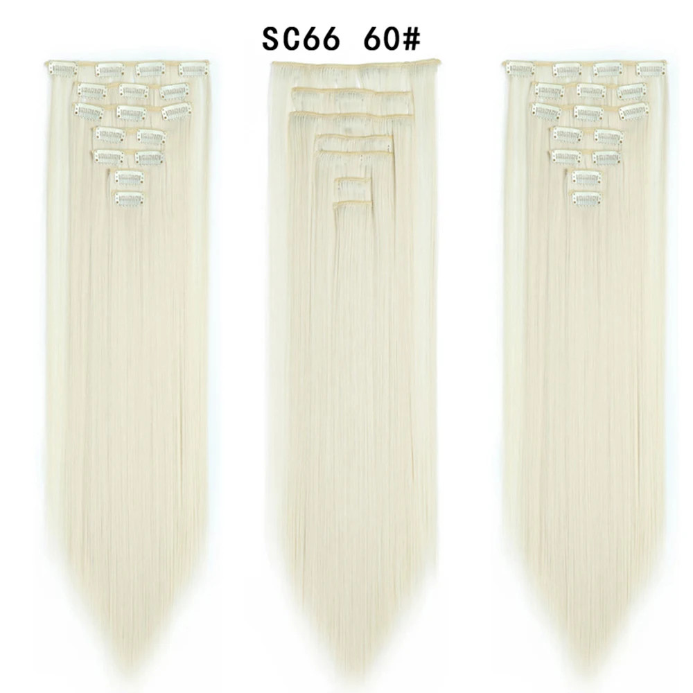 Ombre Black Blonde 22 Inch 16 Clips Synthetic Straight Clip In Hair Extensions