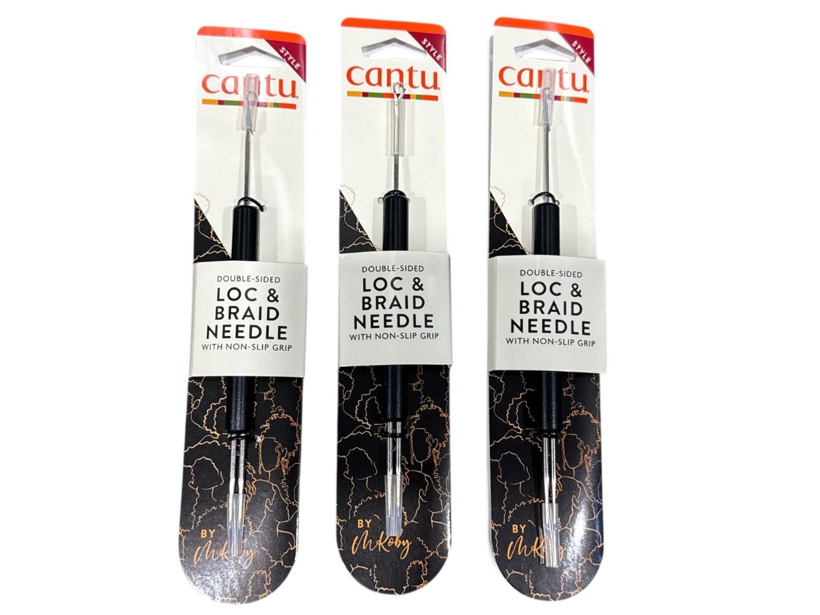 CANTU Double-Sided LOC & Braid Crochet Needle Hair Comb with Non-Slip Grip (3-pa
