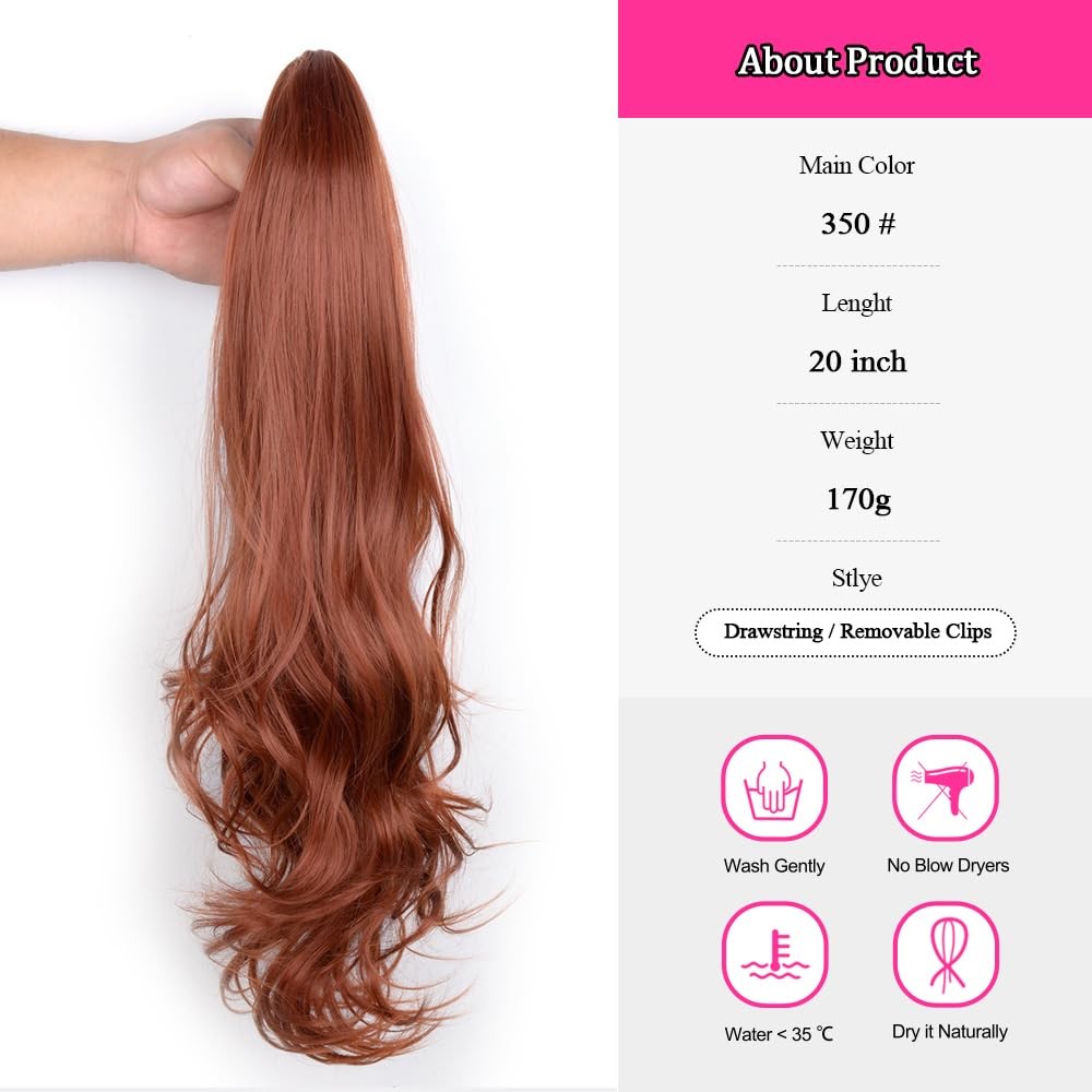 20 Inch Claw Pony Tail Extension for , Long Corn Wave Ponytail Extension Copp…