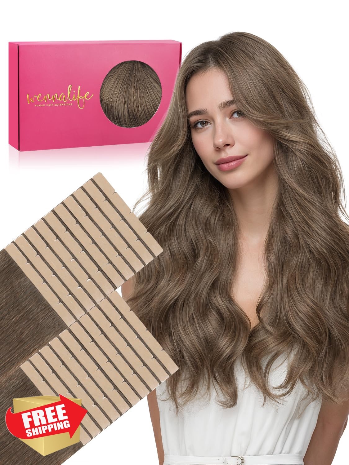 Wennalife 8cm Tape Hair Extensions 24 Inch #5 Muted Light Brown
