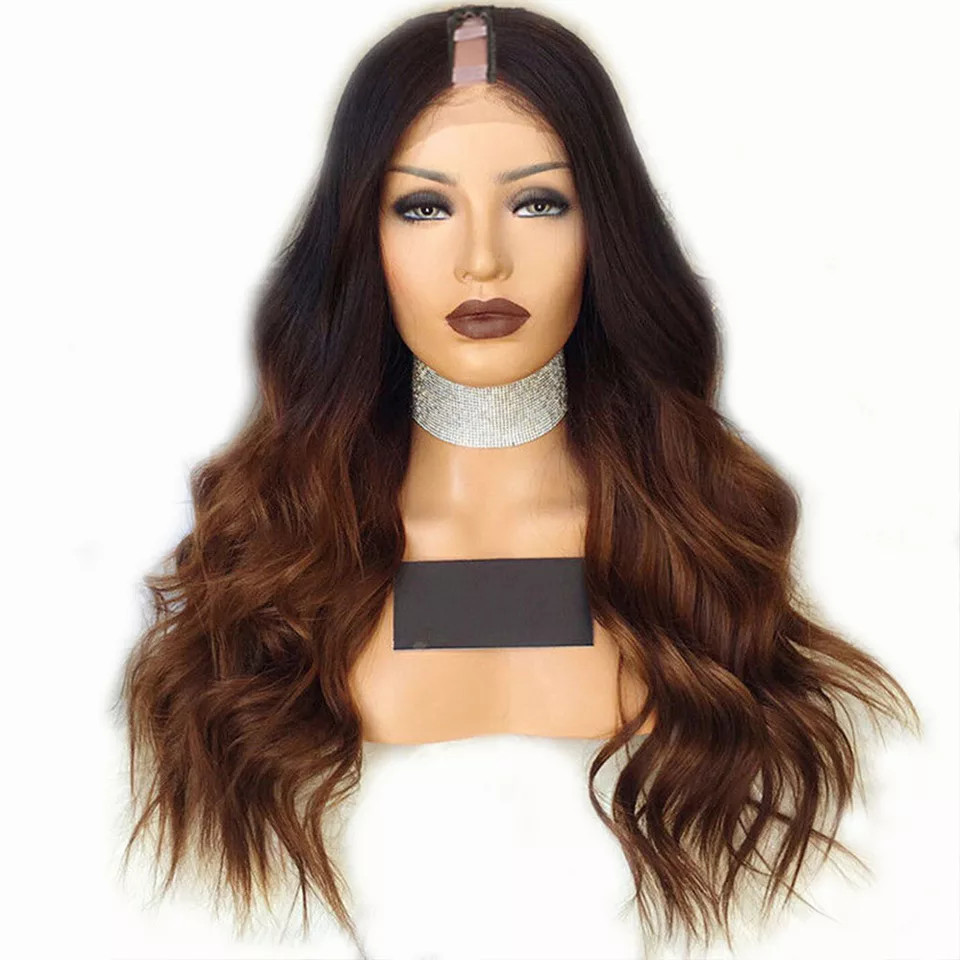 Brown Ombre U Part Wig Human Hair Wavy Virgin Indian Remy Hair Middle Upart Wigs