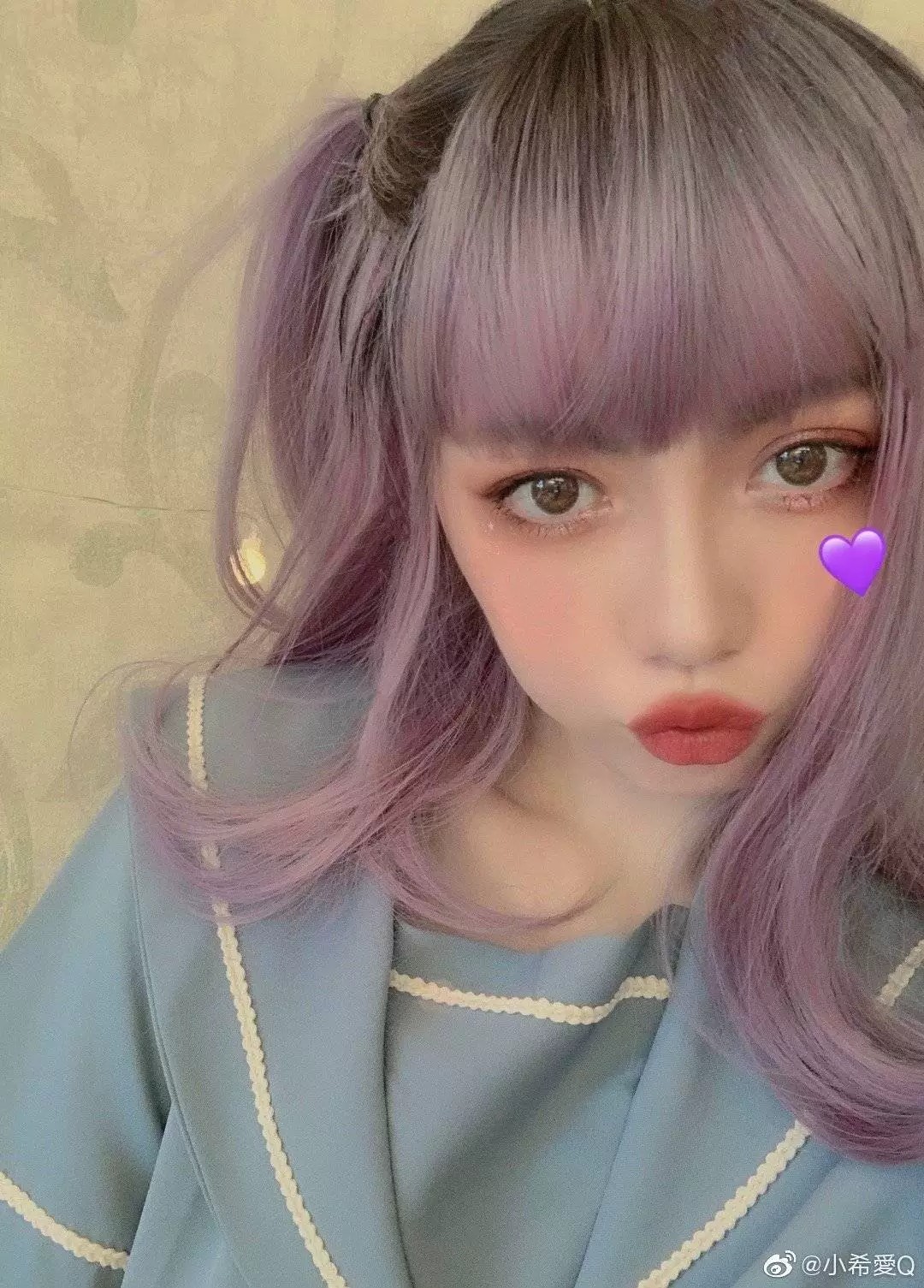 Black Root Lavender Purple Gradient Curly Lolita Wig with Bangs Kawaii Cosplay