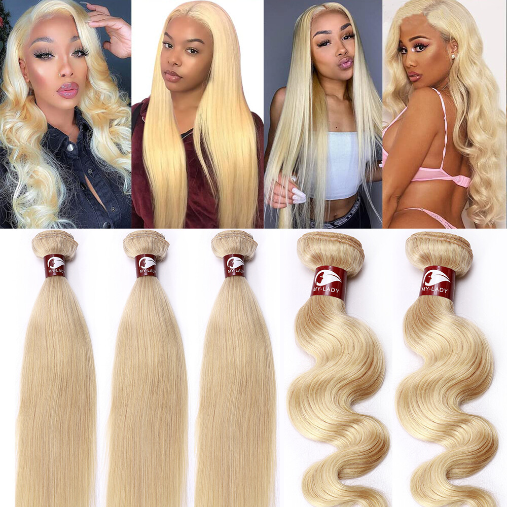 9A Brazilian Virgin Human Hair Bundles Hair Extensions Straight Body Wave Blonde