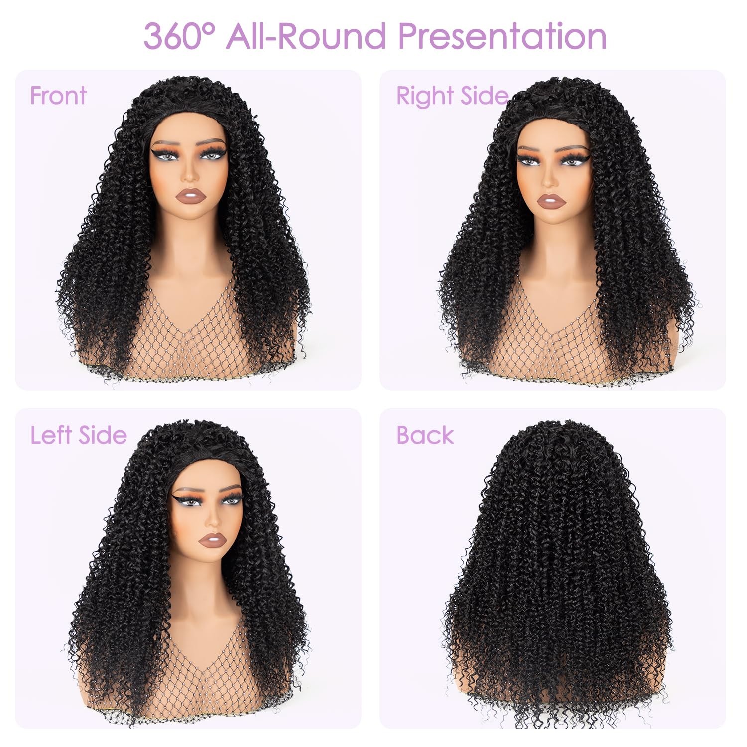Kinky Curly Half Wig 22 Inch Natural Black – 3-in-1 Glueless Synthetic for Easy