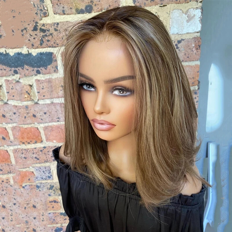 Highlight Ash Blonde with Brown Colored 13×4 Lace Front Wig Human Hair