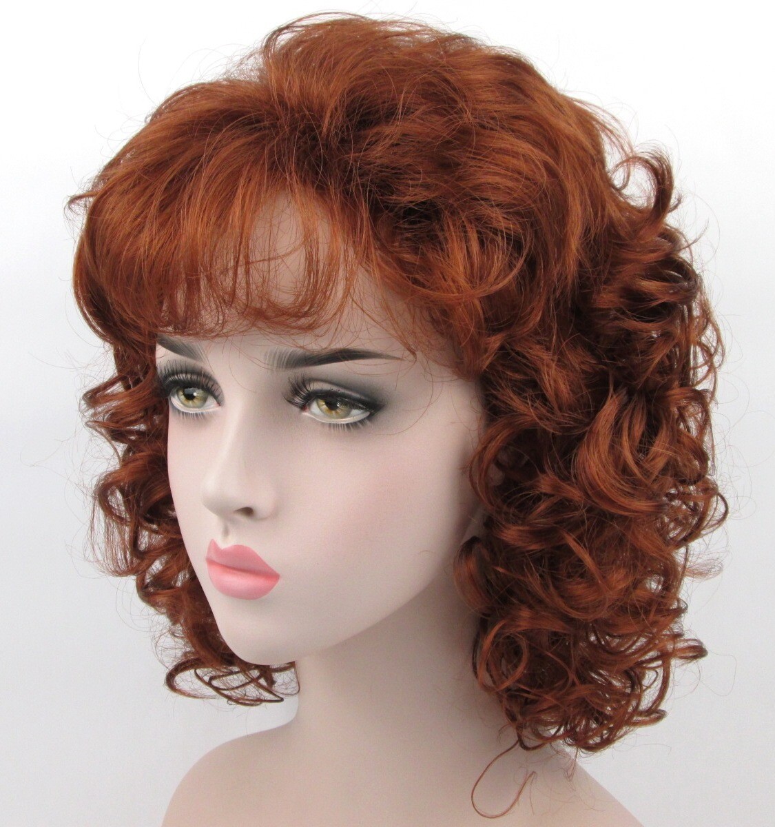 1980S 70S WOMENS MEDIUM SHOULDER-LENGTH LAYERED BODY WAVE CURLS CURLY WIG AMBER