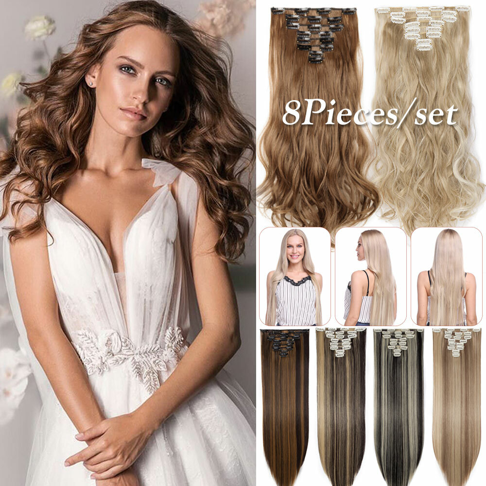 CLEARANCE Clip In Real Thick Long Hair Extensions Full Head Natural Hairpiece US