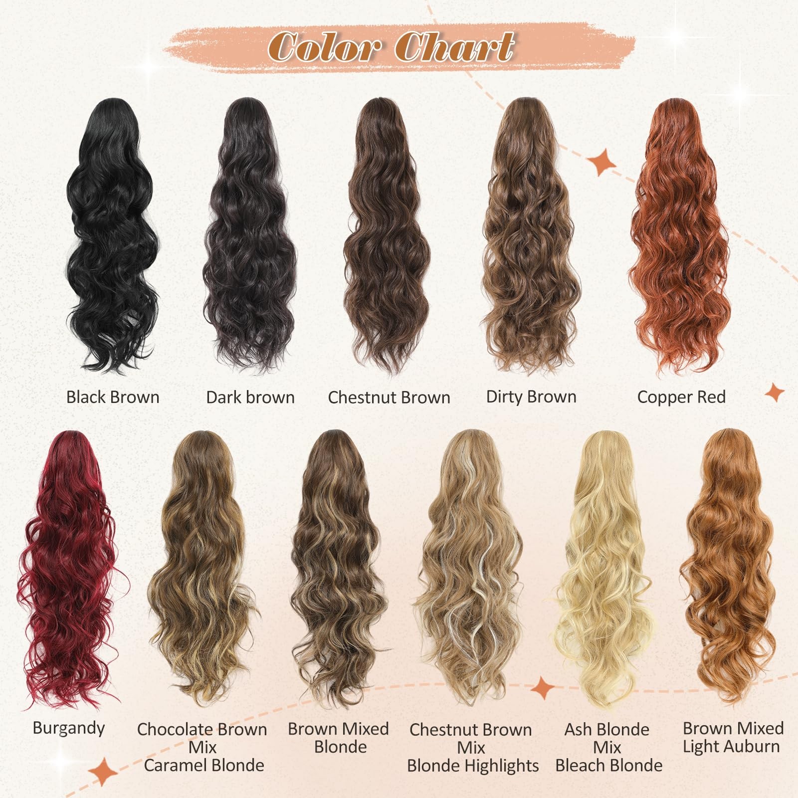 MORICA Ponytail Claw Clip Hair Extension 24″ Long 24 Inch, 8A# Dirty Brown
