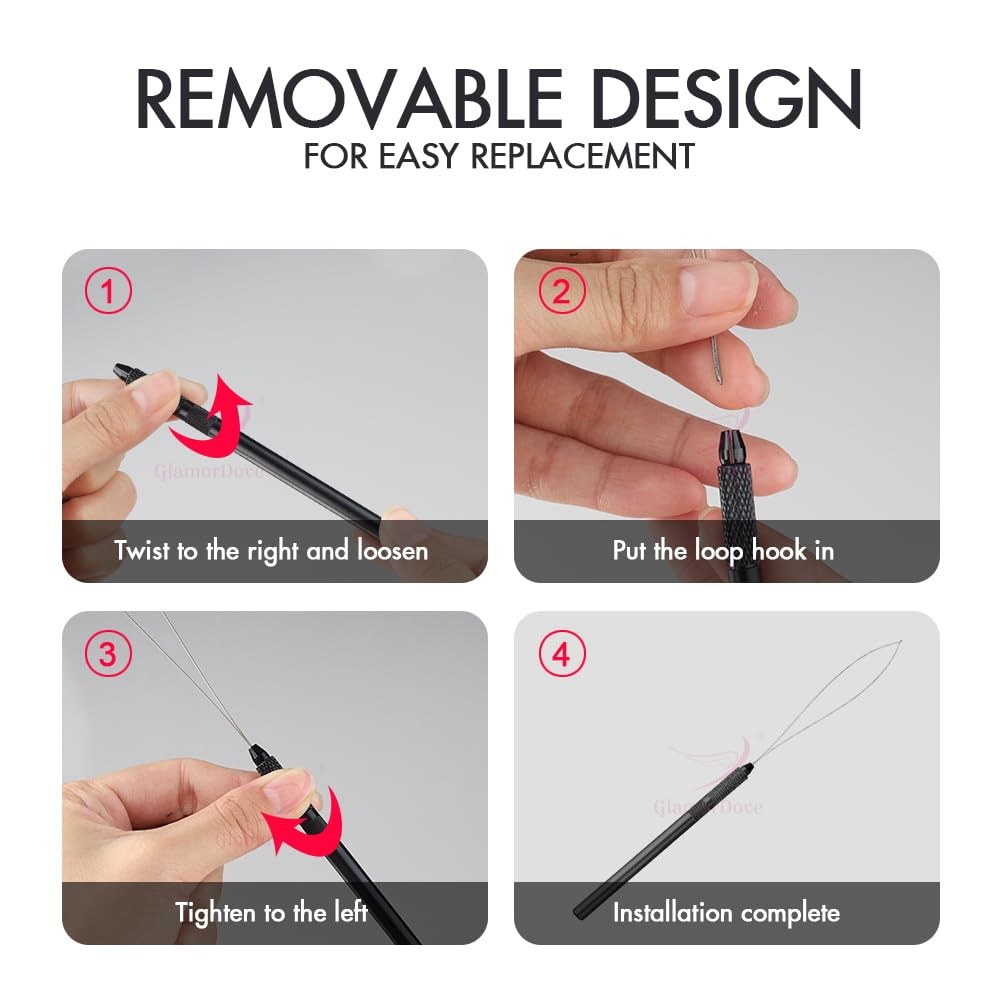 Hair Extension Loop Tool Pulling Hook Handle Threader for Micro Rings Looper