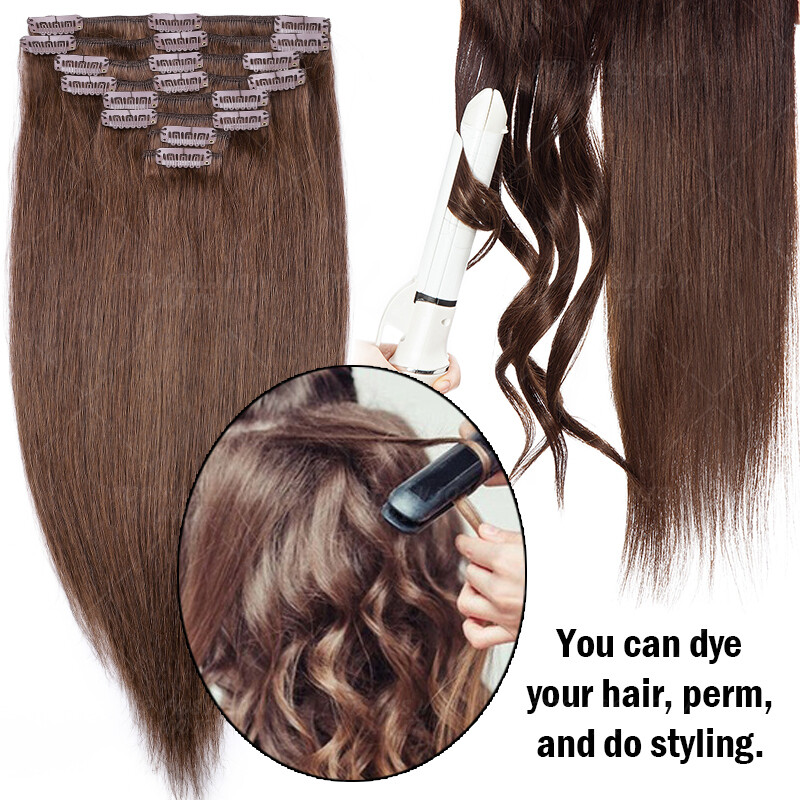 Clip in Remy Human Hair 100% Hair Extensions 8PCS Full Head Remi Weft 16″-24″