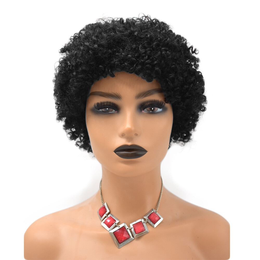 Kinky Curly Short Human Hair Afro Wigs for Black Women with Bangs Brazilian US