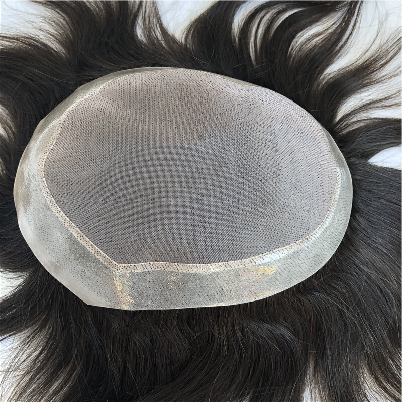 Durable Men Human Hair Replacement System Hairpiece Fine Mono Skin Around Toupee