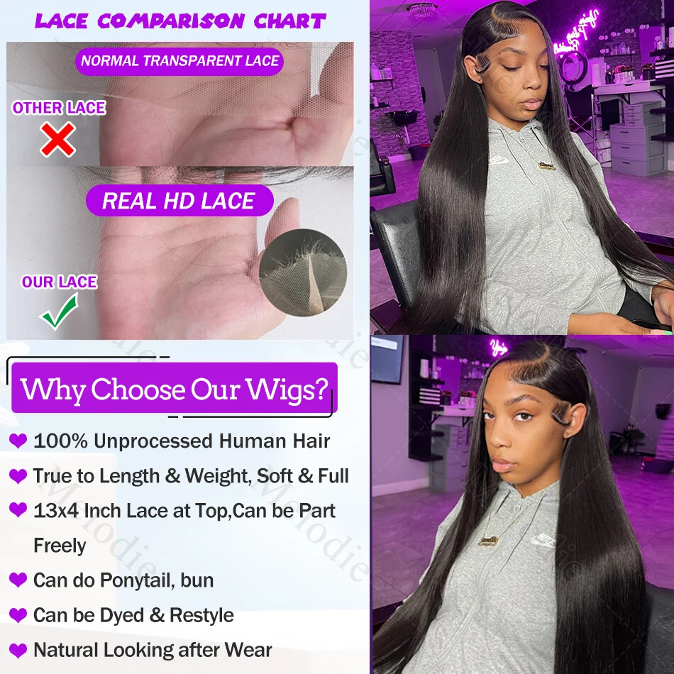 40 Inches 250 Density HD Lace Wig 13×6 Human Hair Wigs 13×4 Brazilian Women