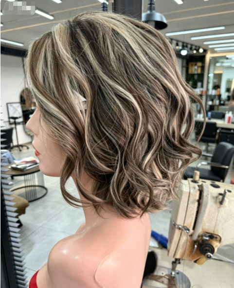 Dark Ash Brown Silver Grey Balayage Highlight Bob Wig Human Hair Lace Front Wigs