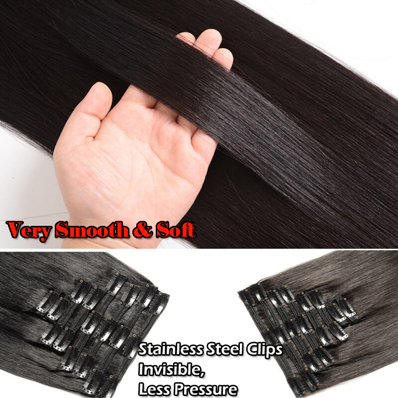 Long Straight Weave Clip In Remy Human Hair Extensions Full Head Thick 180g L85