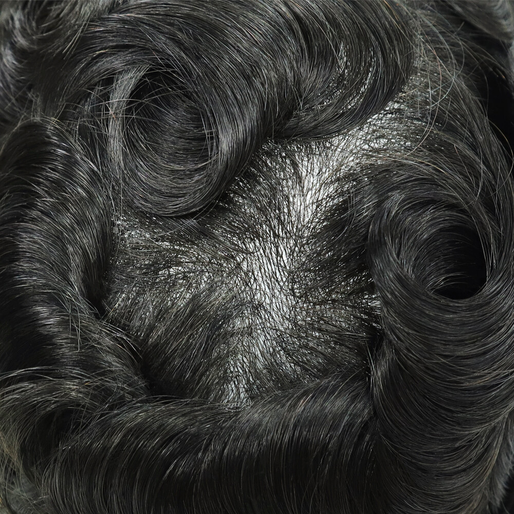 Super Mens Human Hair Thin Skin V Looped Replecement System Hairpieces Gent Wigs
