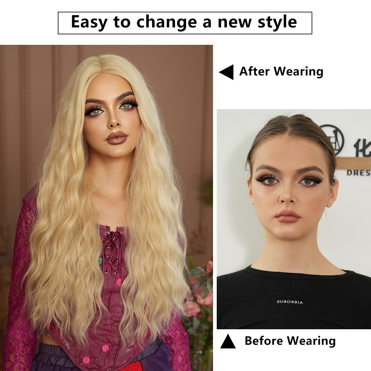 Long Blonde Wavy Wig for Women Lady Girls Cosplay Party Halloween Natural Synth