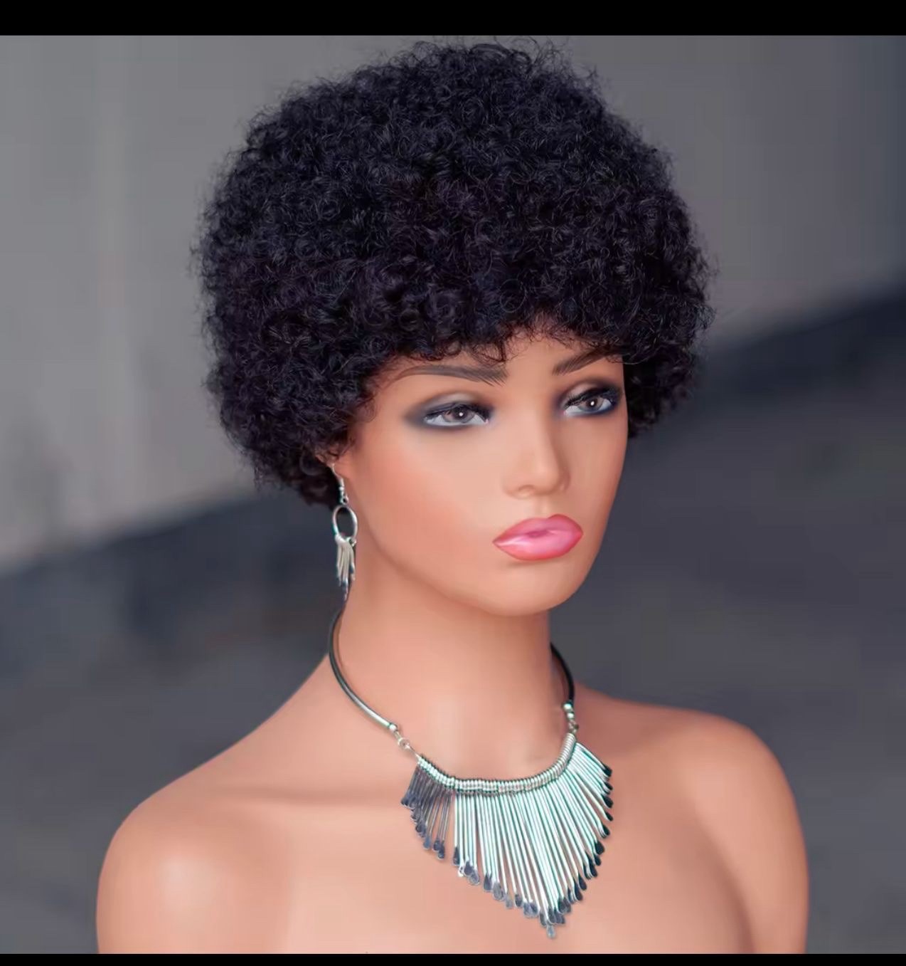 Short Curly Afro Wig Black Natural Texture for Women 6 inch