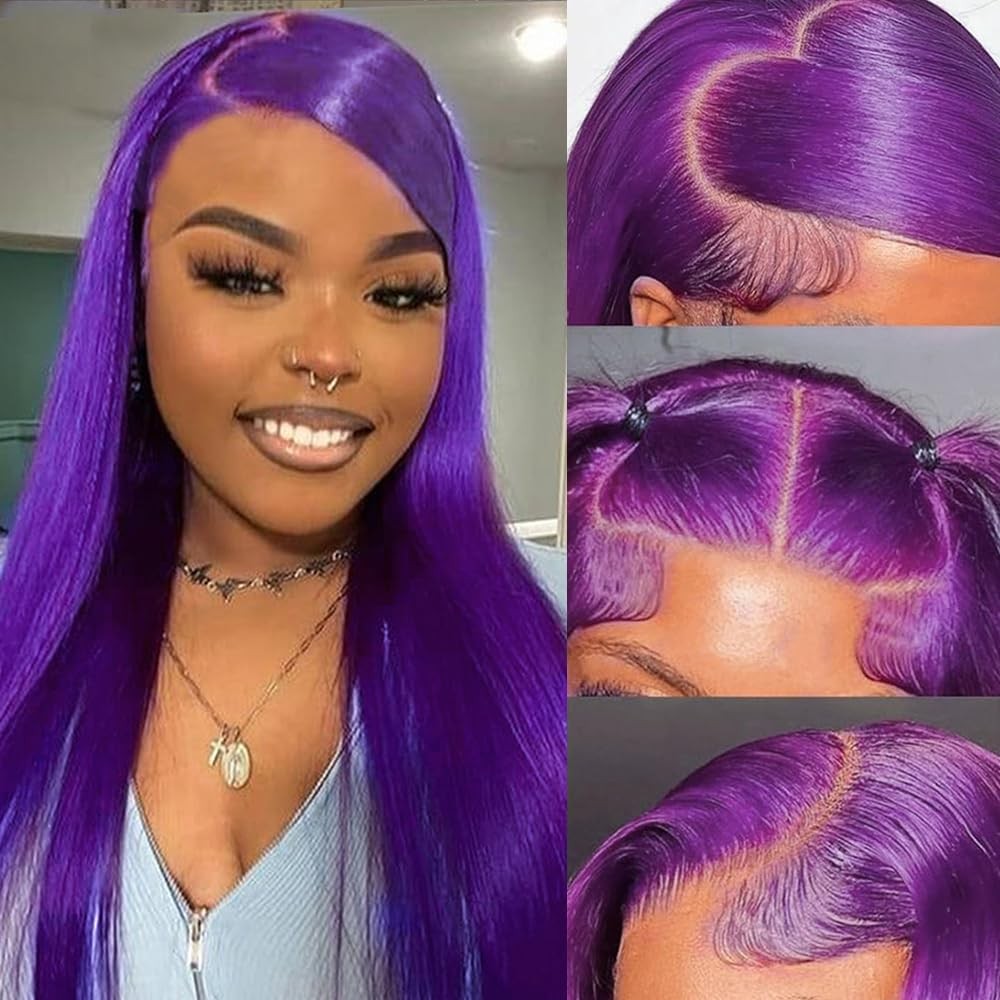 Missyvan Synthetic Lace Front Wig Long Straight Dark Purple Lace Front