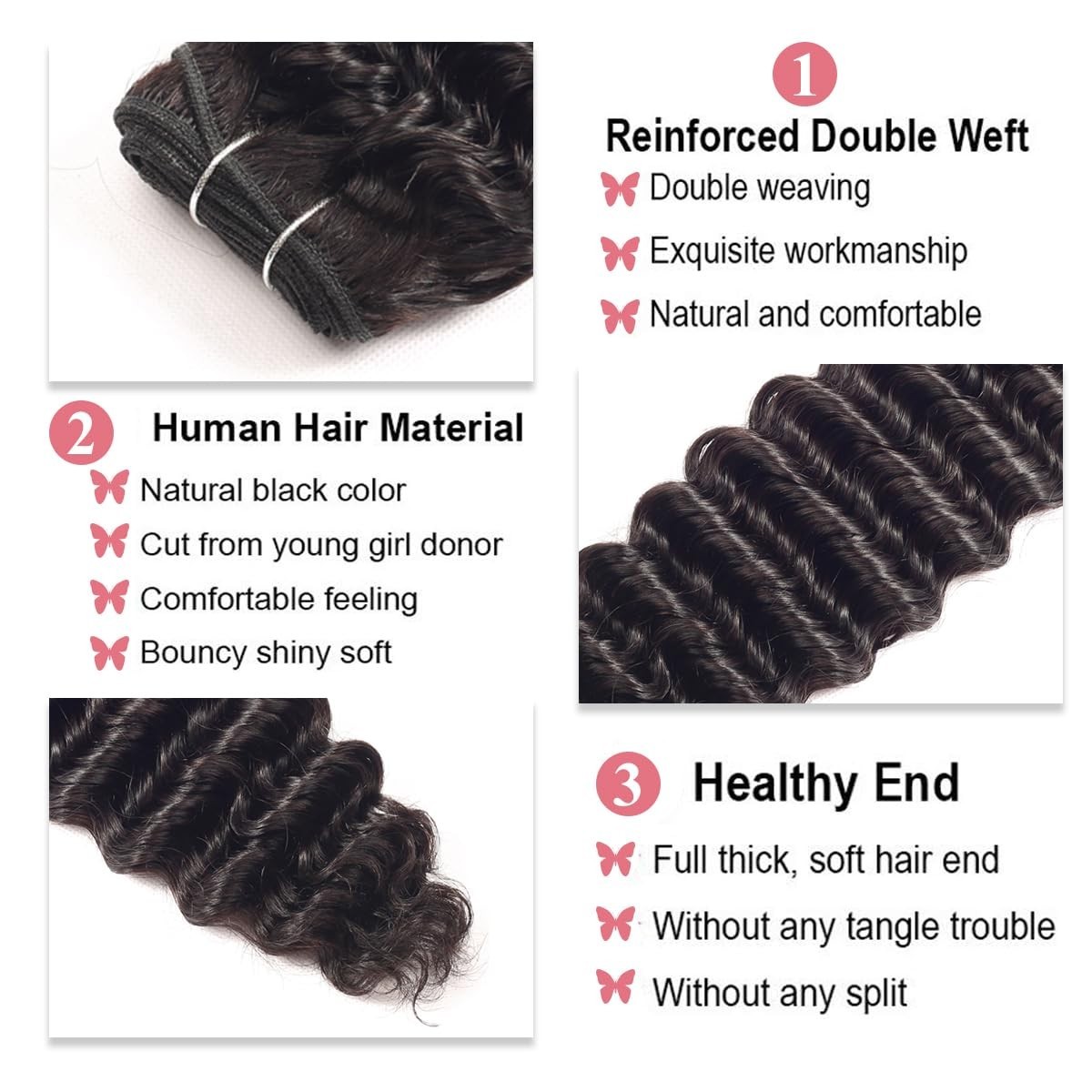 12A Deep Wave Human Hair Bundles 22 24 26 Inch Deep Curly Bundles Human G1N