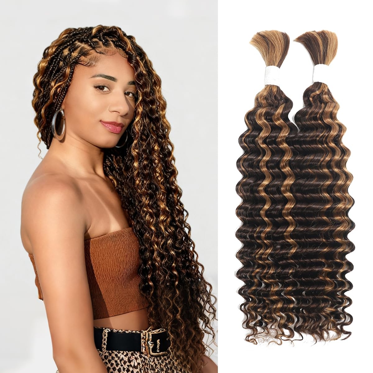 Human Braiding Hair for Boho Knotless Braids 2 Bundles 100g 20 Inch 12A Brazilia