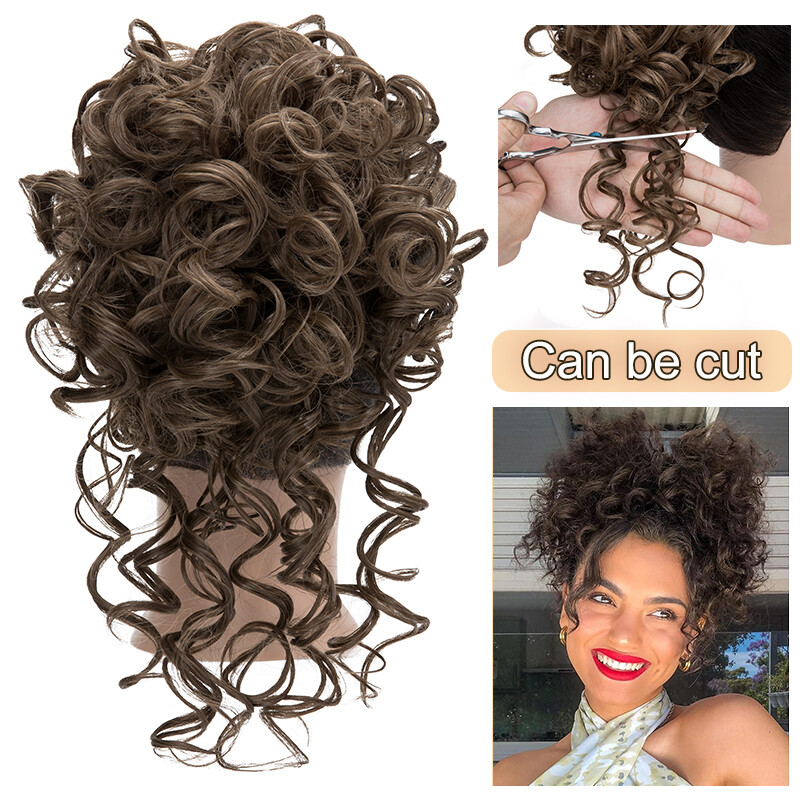 Drawstring Scrunchie Updo Loose Wave Large Curly Hair Bun Extension w/ Ponytail