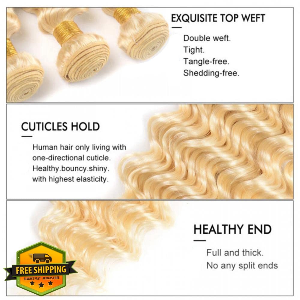 FuivJuix 32 Inch #613 Blonde Deep Wave Human Hair Bundles