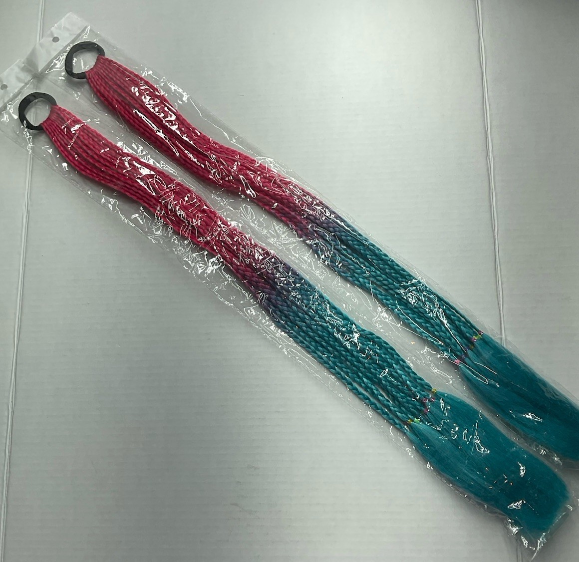Synthetic Braided Hair Extensions 2-Pack Elastic Band Pink/Blue 21-30 in