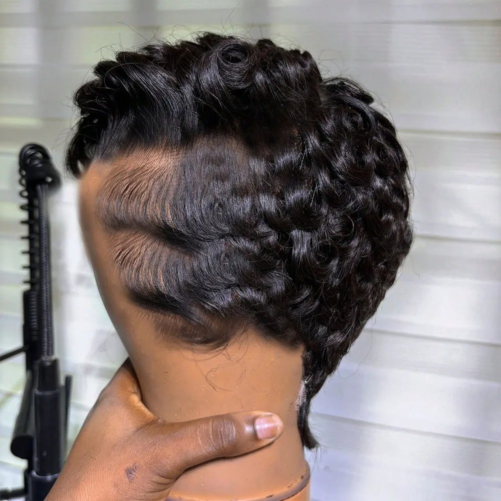 Short Pixie Cut Wigs Human Hair For Women- 6 Inch Short Curly Wave Wigs