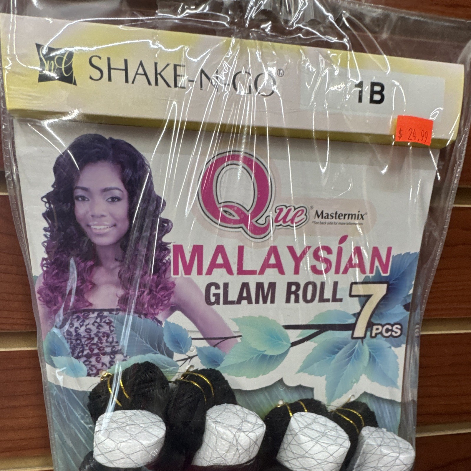 Shake-N-Go Que Mastermix Glam Roll Synthetic Weft Curly 1B Black 7pc 14in
