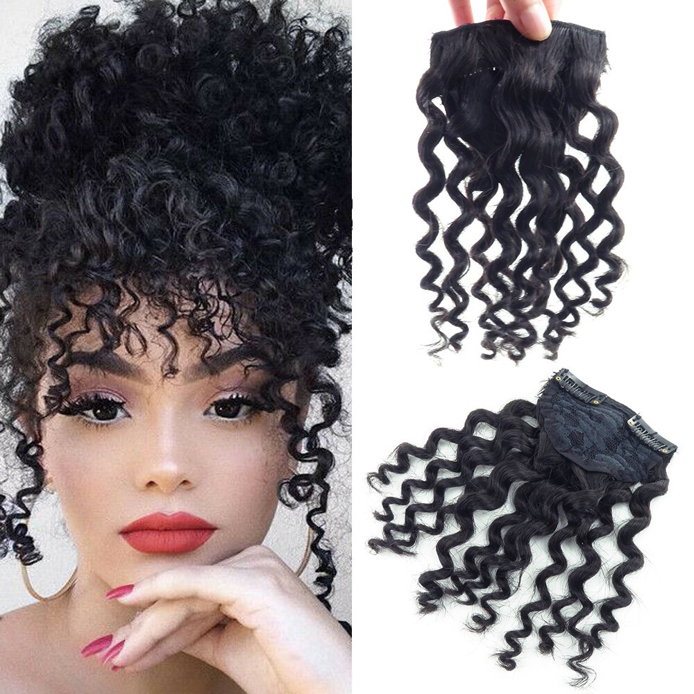 Clips on Jerry Curly Hair Bangs Clip in 100% Human Hair Front Bangs For Women