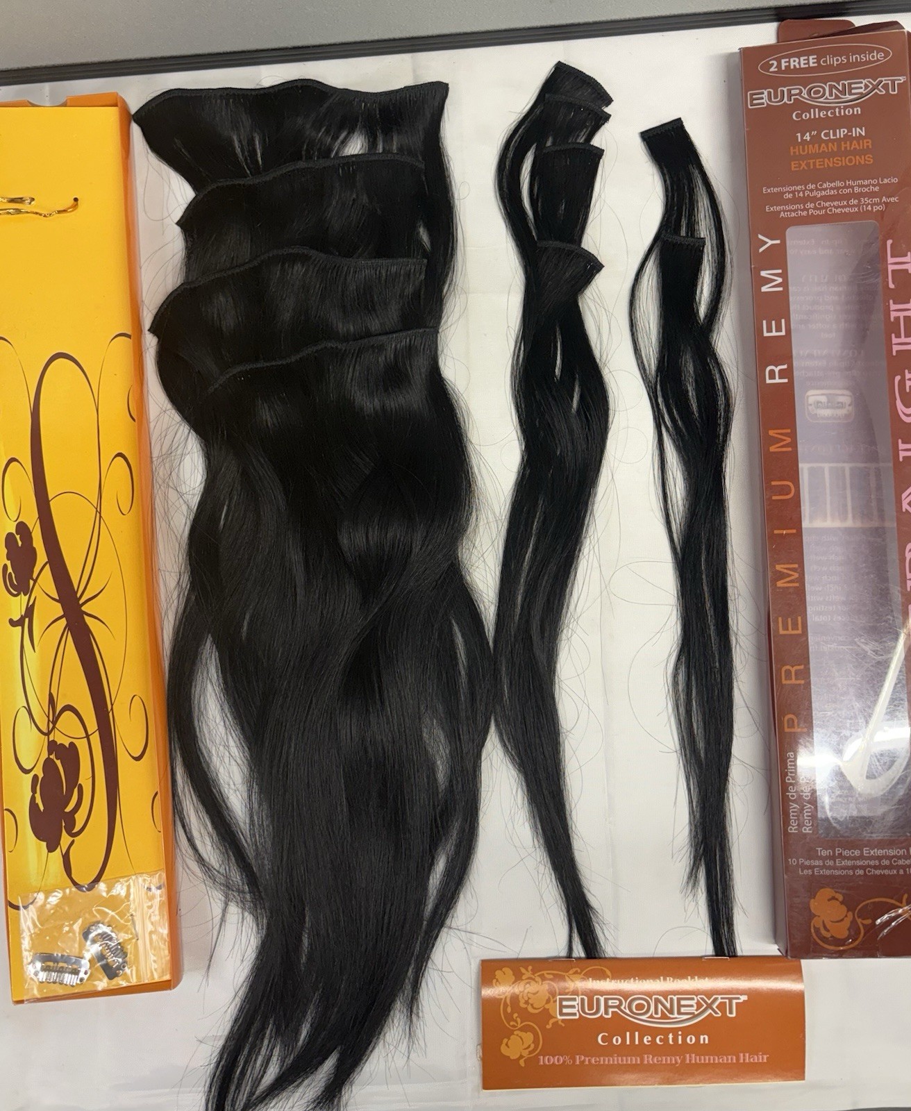 Euronext Remy 14” Human Hair Clip In Extensions Jet Black 374099 10 pc Open Box