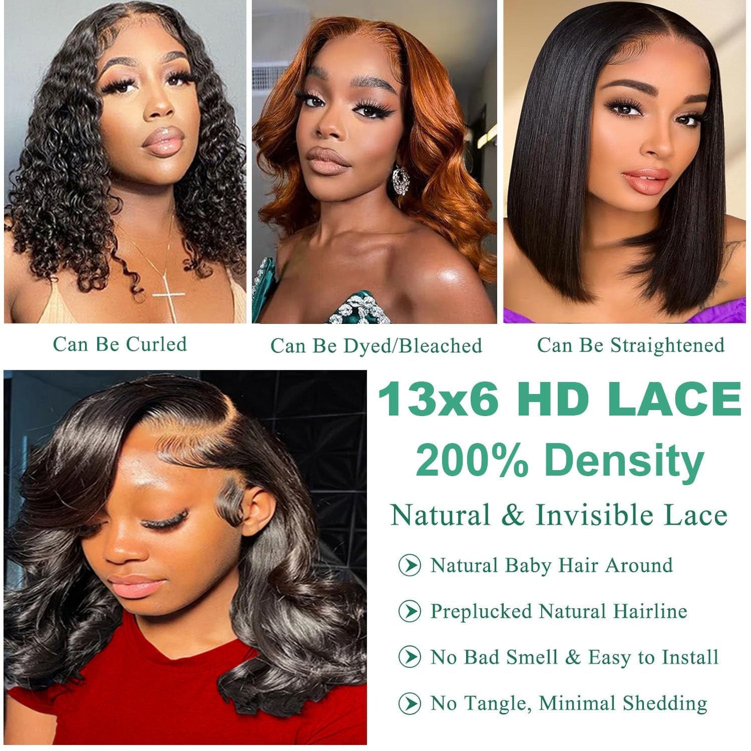Afribye Body Wave 13X6 Hd Lace Front Wigs Human Hair 200 Density Bob Wig Human