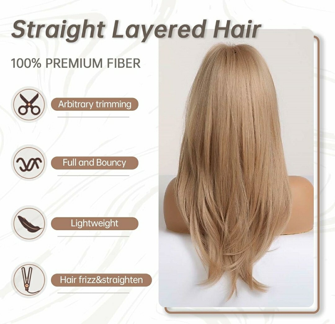 Long Strawberry Blonde Auburn Red Full Wig Human Hair blend layers bangs