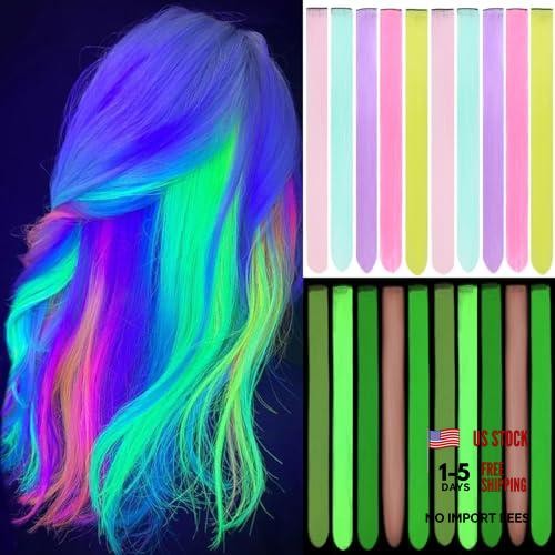 10PCS Glow in the Dark Hair Extensions 20inch Colorful Clip 20 Inch 5colors-B