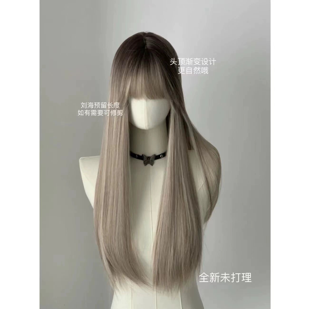 Ombre Ash Blonde Long Straight wig with Bangs for Women Cosplay Party Daily Use