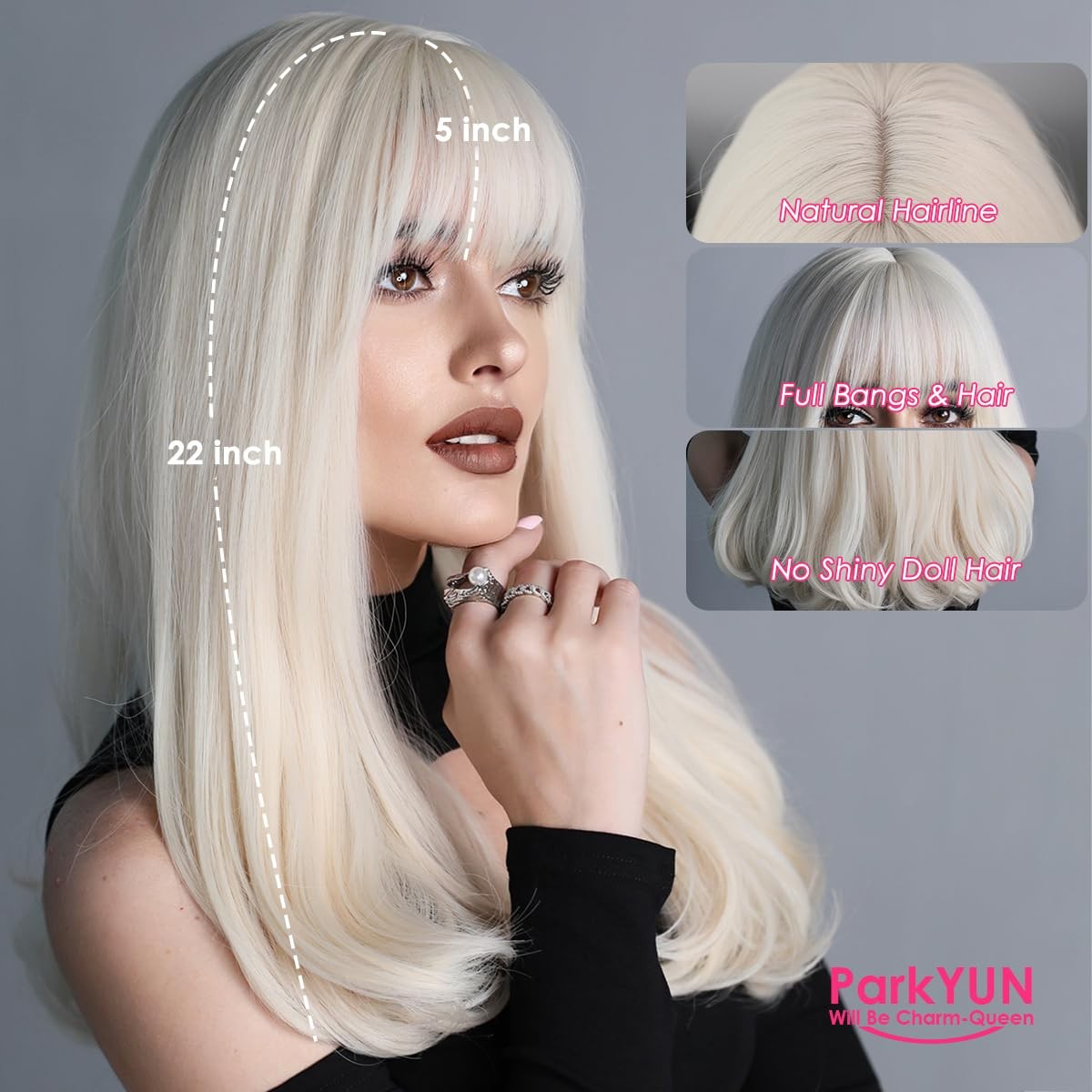 Long Platinum Blonde Wigs for Women Synthetic Glueless Realistic Straight Blo…