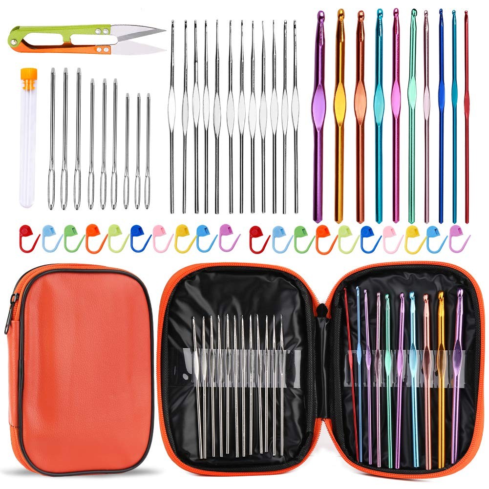 IMZAY 54 Pcs Crochet Hooks Set, 0.6mm-6.5mm Orange