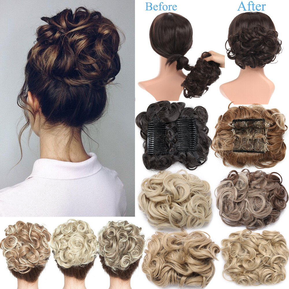 LARGE THICK Curly Chignon Messy Bun Updo Clip in Hair Piece Extensions Formal US