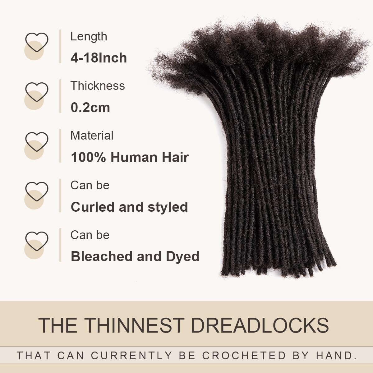 DAIXI 6″ Human Hair Sisterlocs Extensions 0.2cm 10 Strands Microlocs Dreadlocks