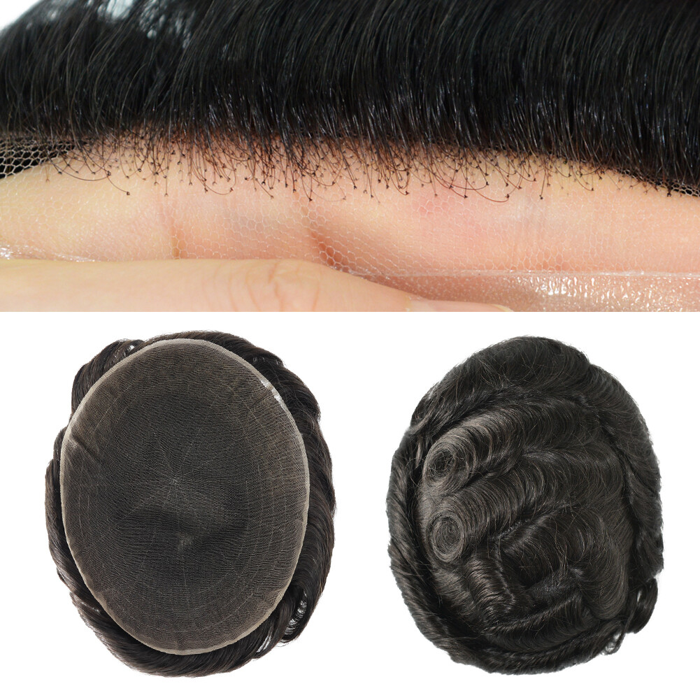 Toupee For Mens Full French Lace Human Hair Replecement System Natural Hairpiece