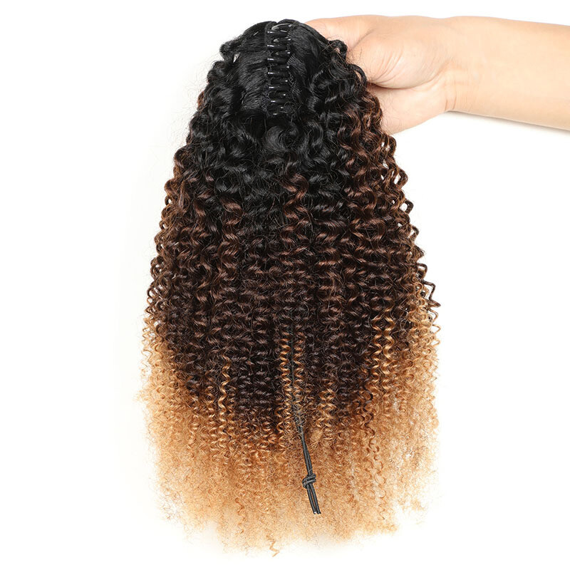 100% Human Hair Ponytail Extensions Claw Curly Clip Hairpiece Black Brown Blonde
