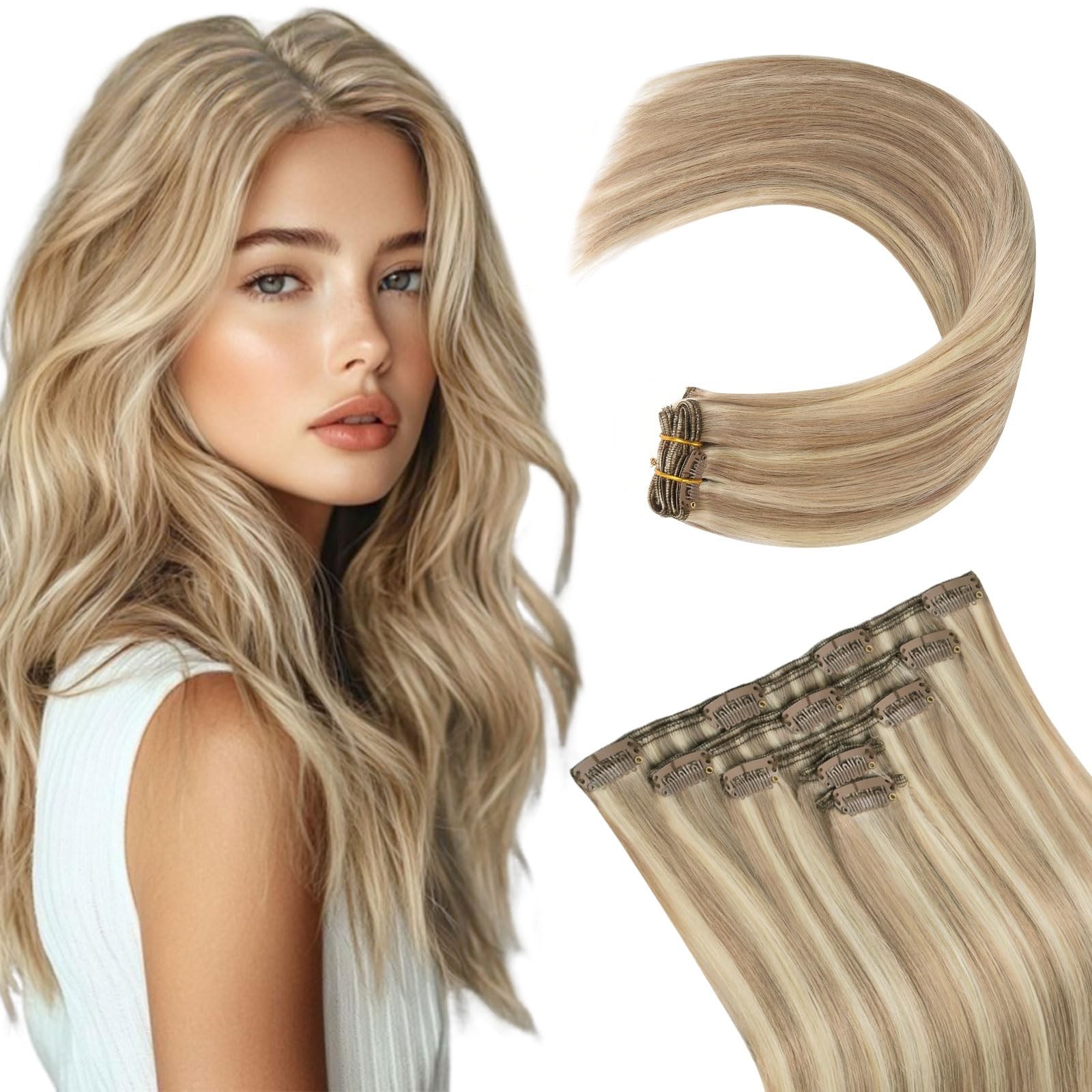 Mei Yuan Lin Clip In Hair Extensions 12 Inch Ash Blonde Highlights Bleach