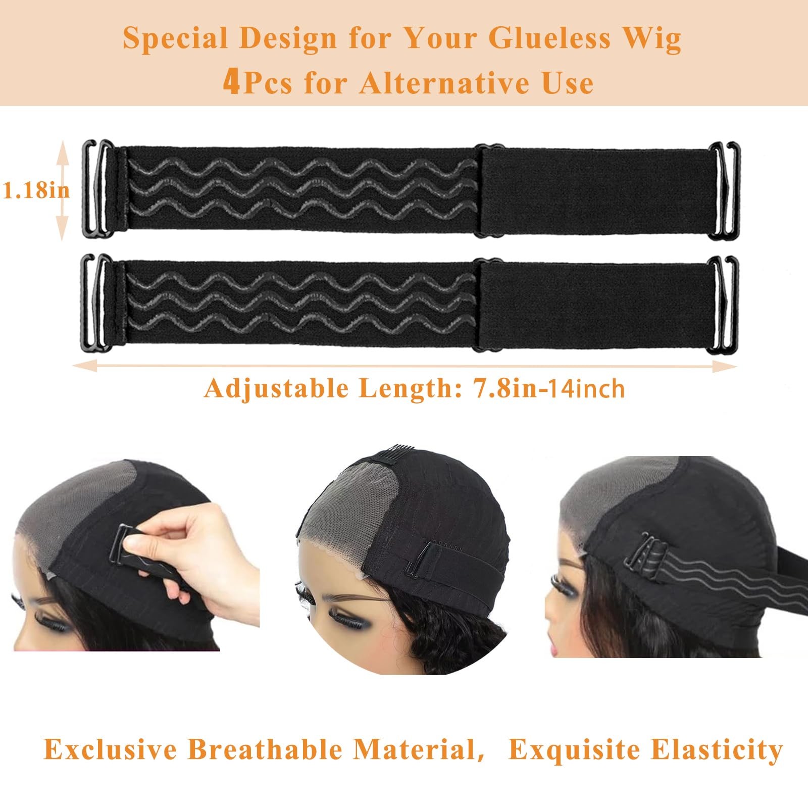 6 Pcs Elastic Band Adjustable Straps for Wig Making Lace Bands Wig Accessories