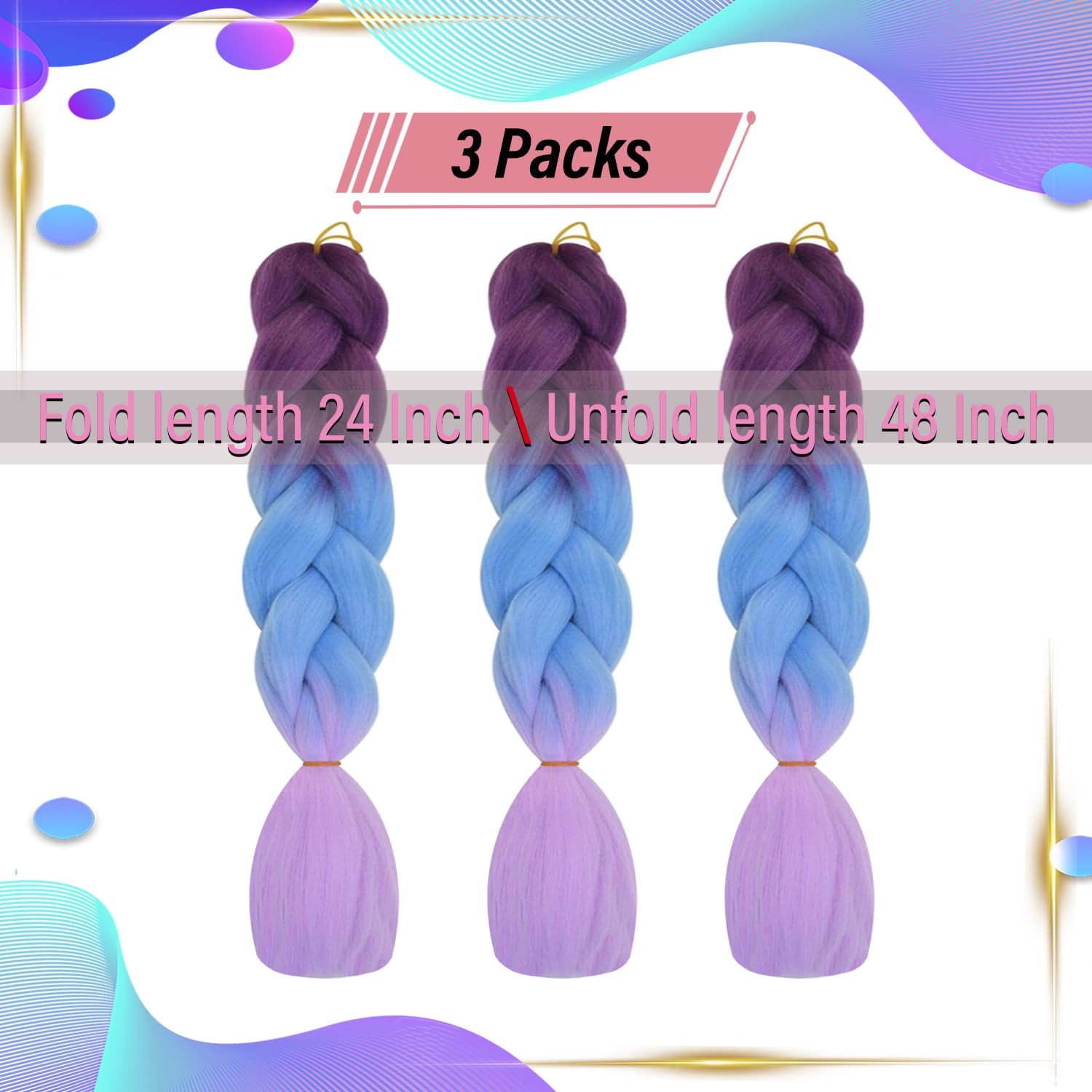 3 Packs 24 Inch Ombre Braiding Hair High Temperature Synthetic Fiber Hair Extens