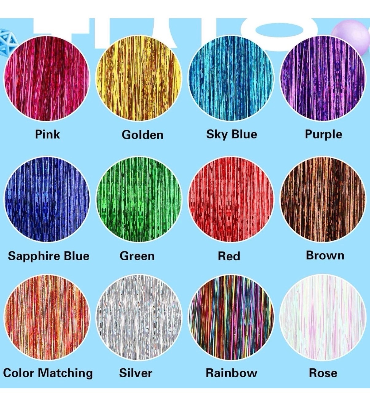 47 Inches Tinsel Hair Extension With Tool 12 Colors 2400 Strands Hair Extension