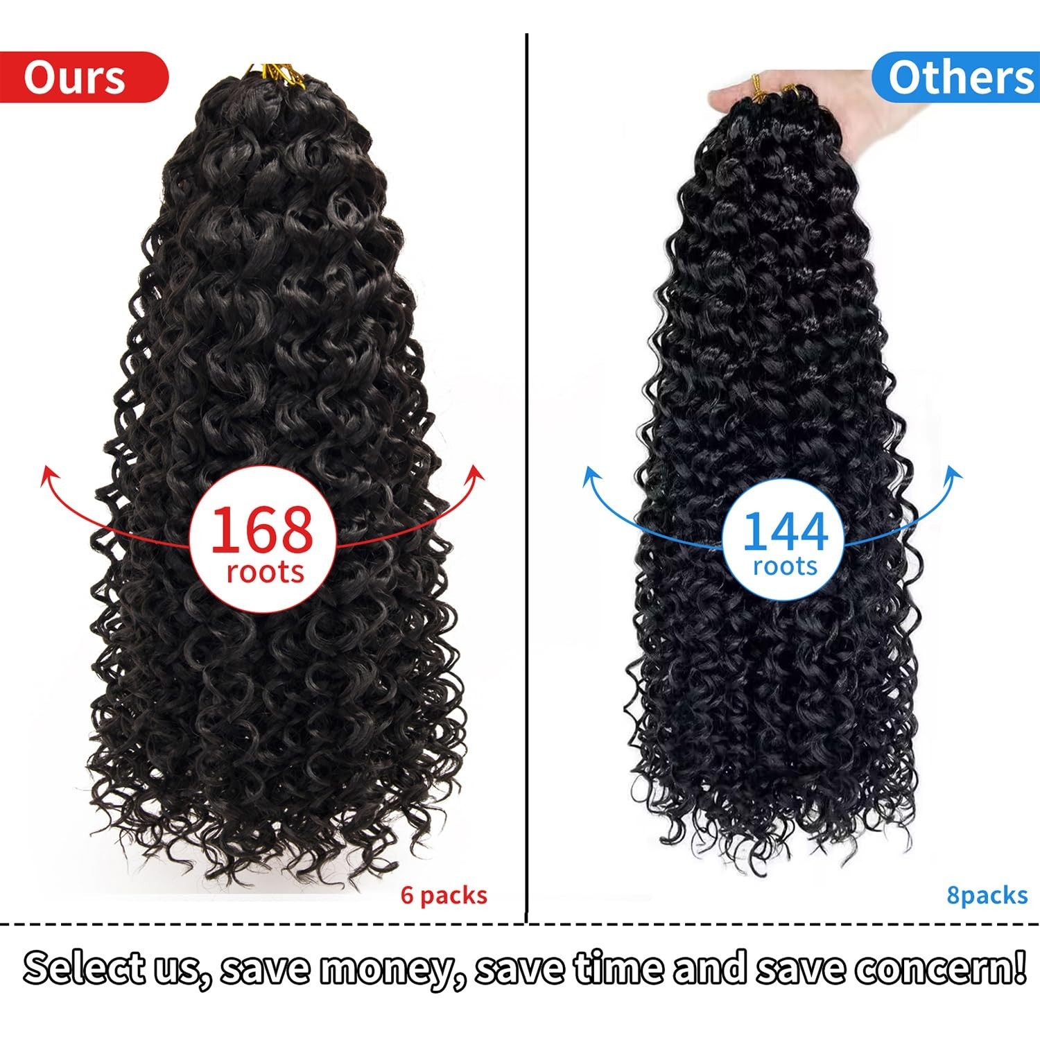 GoGo Curl Water Wave Curly Crochet Hair – 18 inch, Pack of 6 in 1B Natural Black