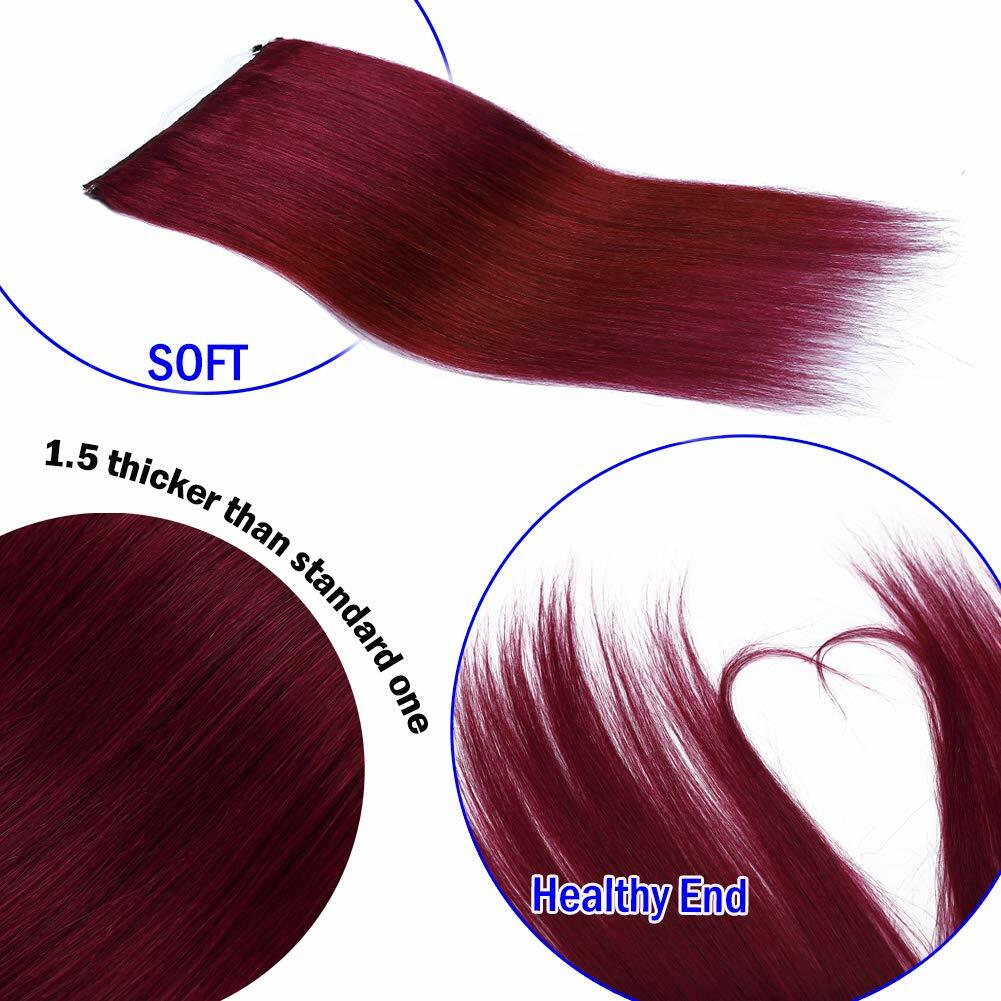Thick Invisible Crown Human Hair Extensions Hidden Wire Hairpiece 16 inch wine