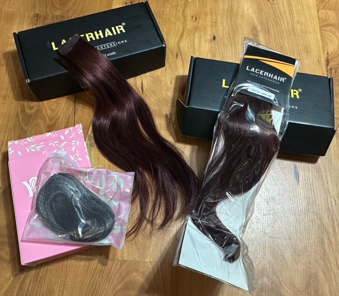 Real Human Hair Extensions 14 Inch red 12 Inch gray Tape In
