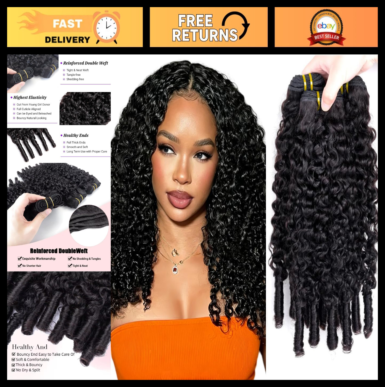 Burmese Curly Hair Bundles 26-30 Inch Unprocessed Virgin Hair Weave 3 Pack #1B